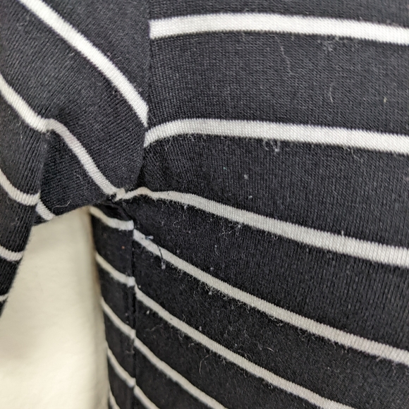 DECREE Body Suit Stripe Black White Criss Cross Plunge Front Short Sleeve Medium - Picture 5 of 7